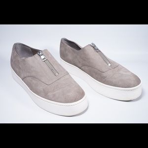 Vince Warner Limestone Suede Zip Platform Sneakers